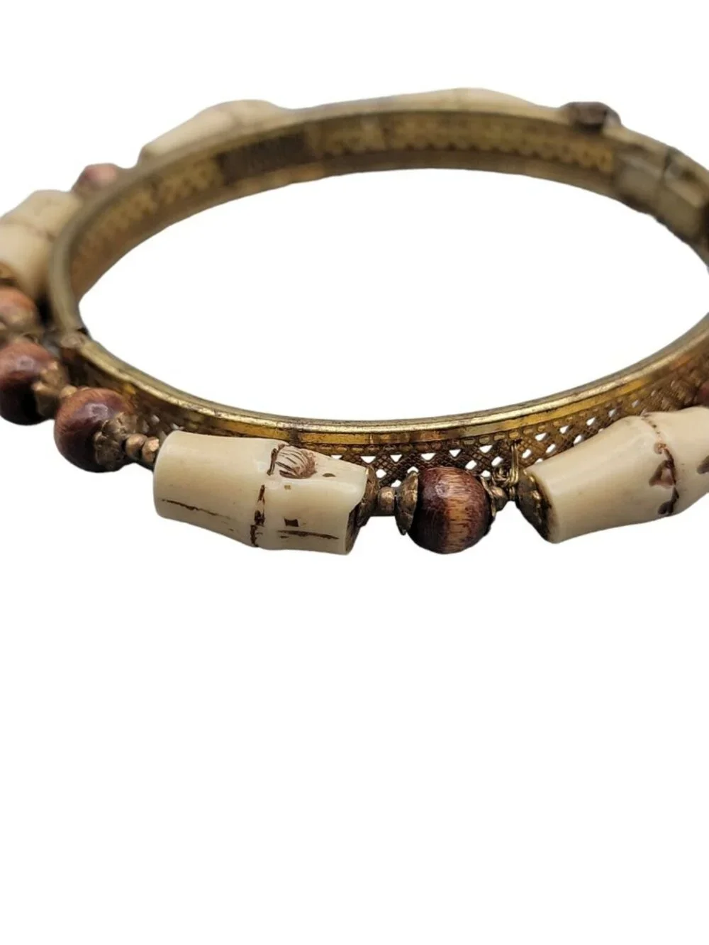 Rare Miriam Haskell Hinged Clamper Bangle Bracelet Vintage 1950s Signed 6.5